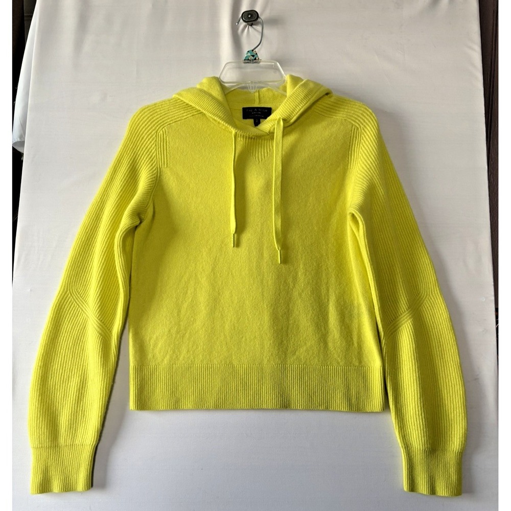 Rag & Bone Women Logan Cashmere  Hoodie long sleeve Sweater Light Lime Green S/P